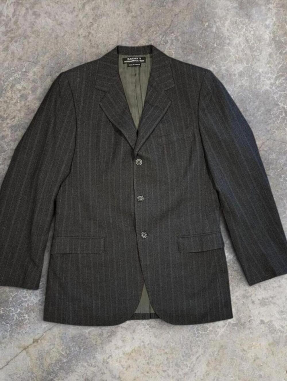 Vintage Barneys NY Made in France Navy Pinstripe Wool Blazer Men's Sz 40 |